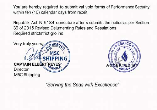 خطاب ترسية من MSC Shipping