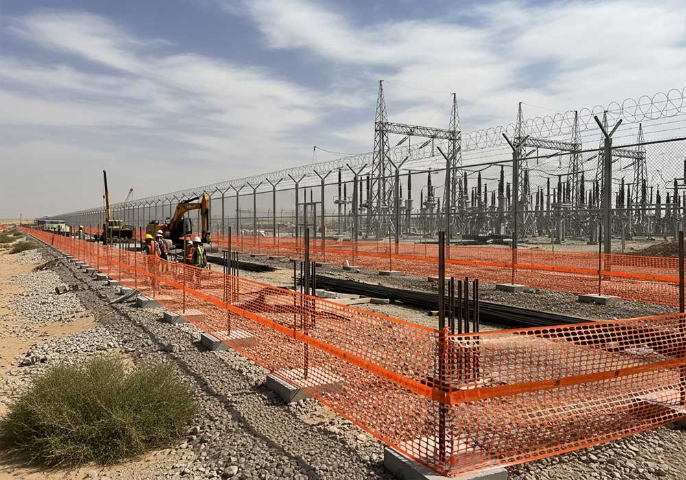 HVDC transmission fence line supplied by ABAFCO in Eastern Province, Saudi Arabia